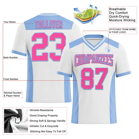 Custom White Pink-Light Blue Mesh Authentic Football Jersey - Sky-Custom