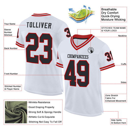 Custom White Black Red-Gray Mesh Authentic Throwback Football Jersey - Sky-Custom