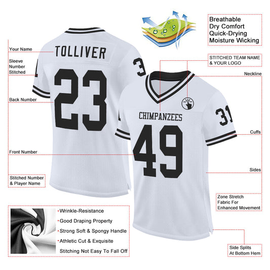 Custom White Black Mesh Authentic Throwback Football Jersey - Sky-Custom