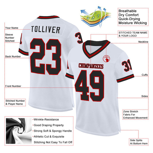 Custom White Black-Red Mesh Authentic Throwback Football Jersey - Sky-Custom