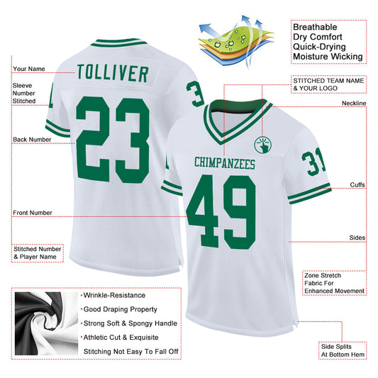 Custom White Kelly Green Mesh Authentic Throwback Football Jersey - Sky-Custom