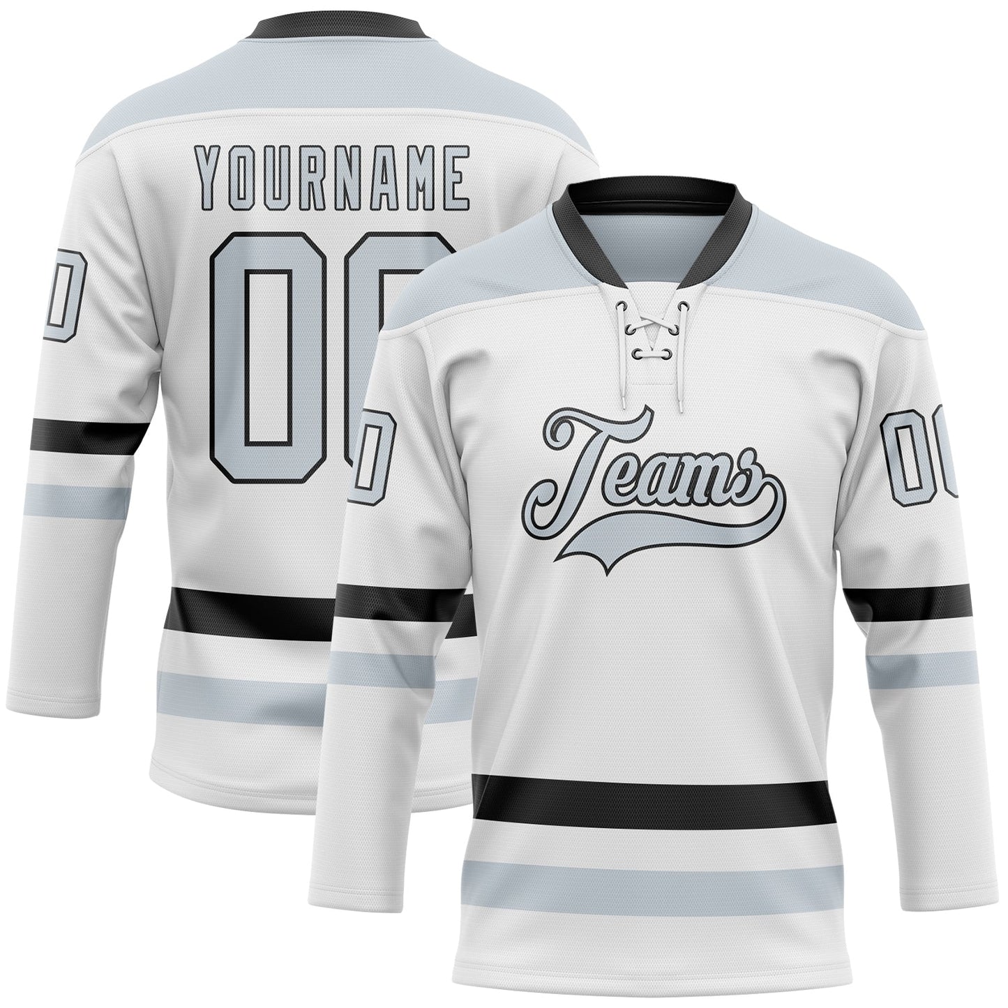 Custom White Silver-Black Hockey Lace Neck Jersey - Sky-Custom