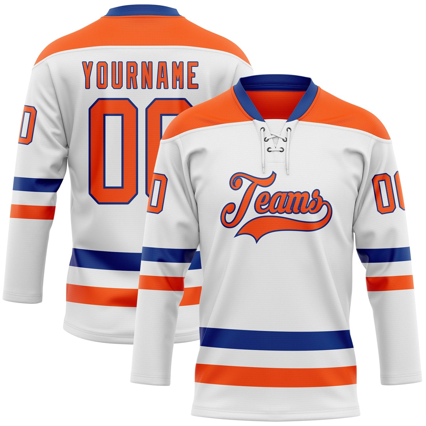 Custom White Orange-Royal Hockey Lace Neck Jersey - Sky-Custom