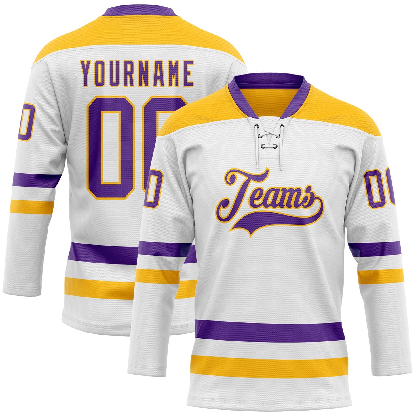 Custom White Purple-Gold Hockey Lace Neck Jersey - Sky-Custom