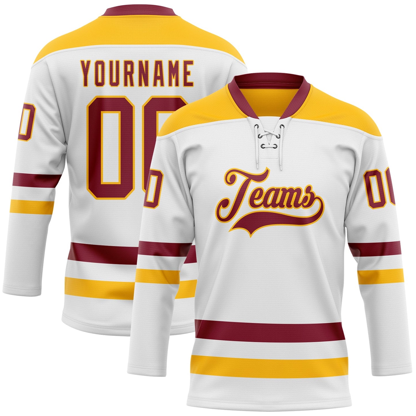 Custom White Crimson-Gold Hockey Lace Neck Jersey - Sky-Custom