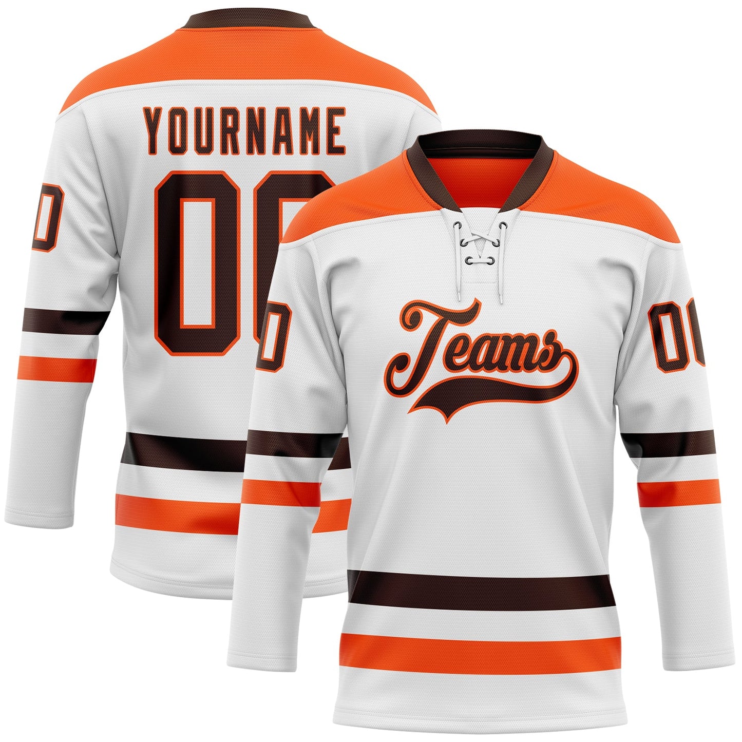 Custom White Brown-Orange Hockey Lace Neck Jersey - Sky-Custom