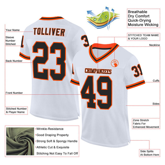 Custom White Black-Orange Mesh Authentic Throwback Football Jersey - Sky-Custom