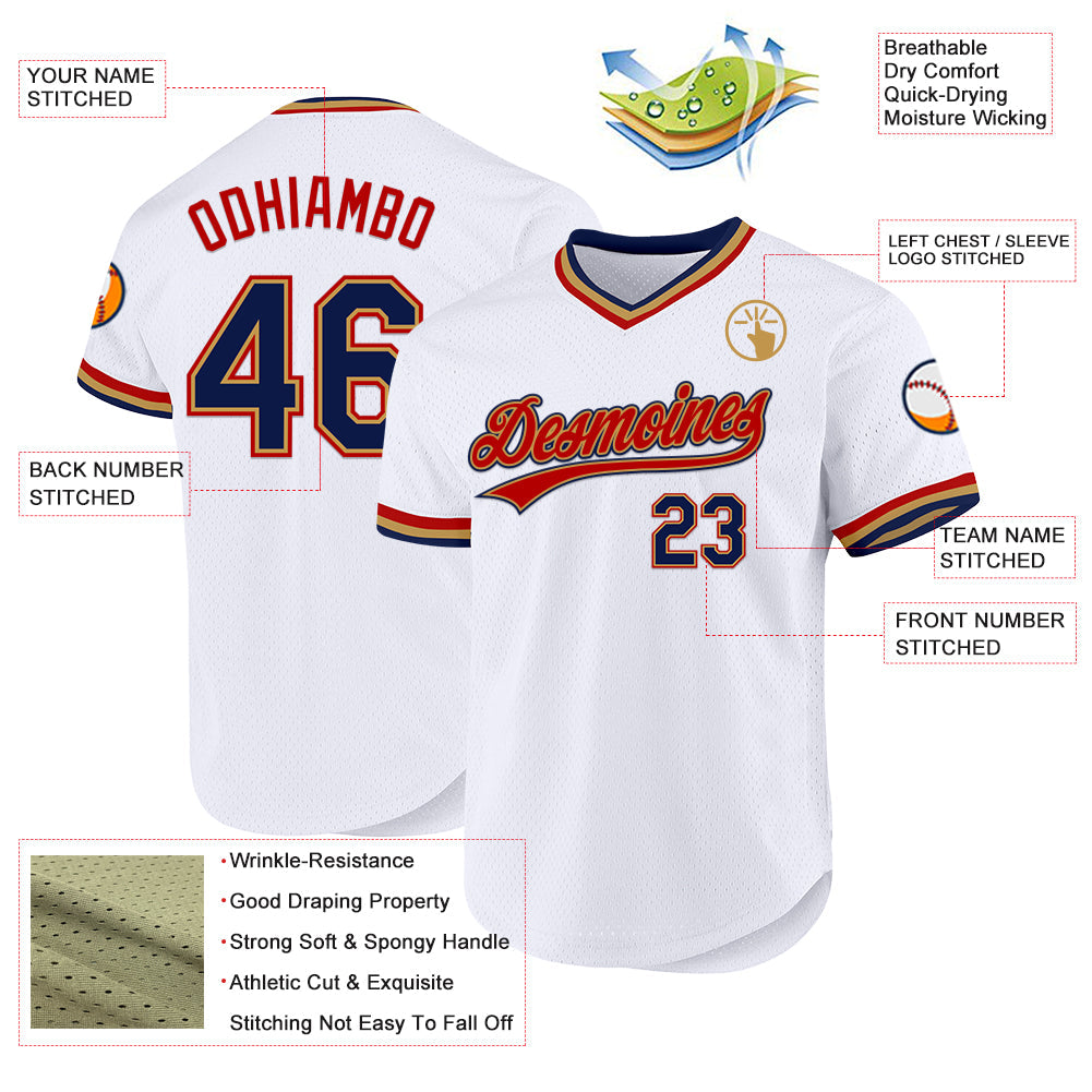 Custom White Navy Old Gold-Red Authentic Throwback Baseball Jersey - Sky-Custom