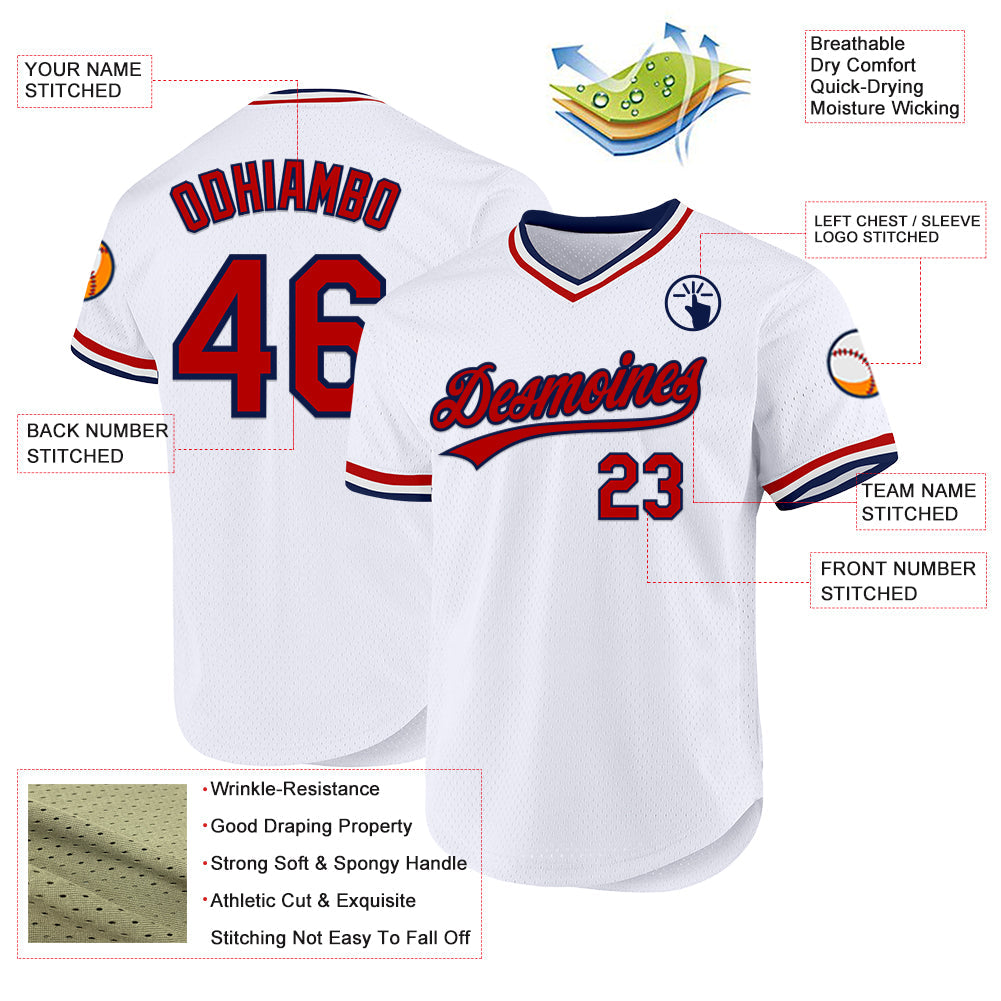 Custom White Red-Navy Authentic Throwback Baseball Jersey - Sky-Custom