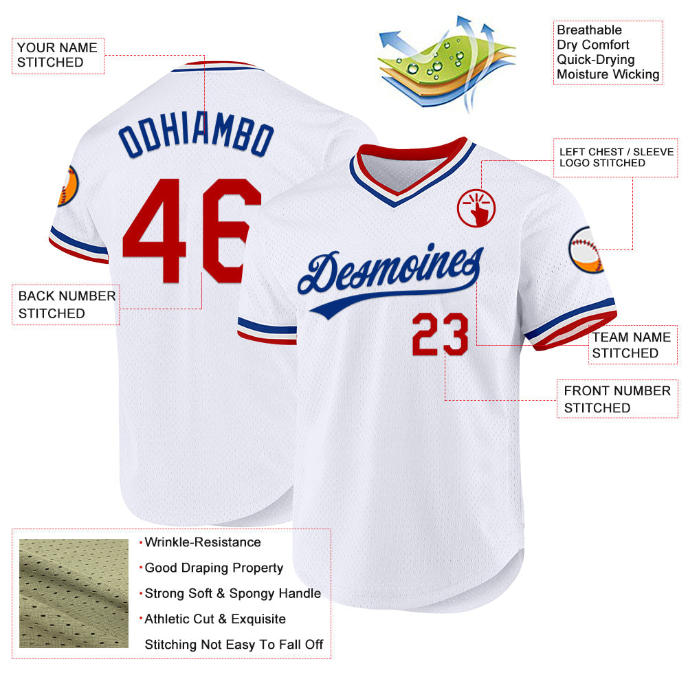 Custom White Red-Royal Authentic Throwback Baseball Jersey - Sky-Custom