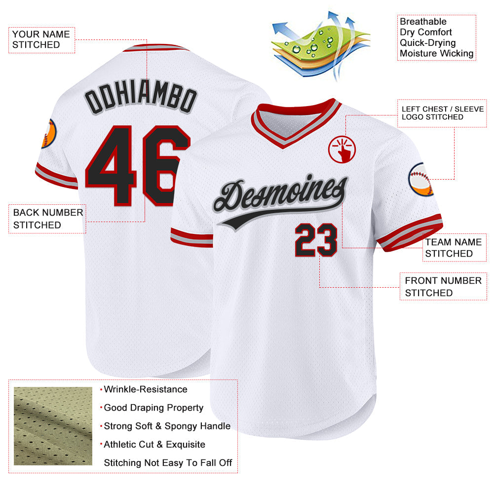 Custom White Black Red-Gray Authentic Throwback Baseball Jersey - Sky-Custom