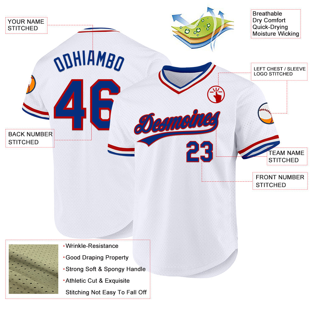 Custom White Royal-Red Authentic Throwback Baseball Jersey - Sky-Custom