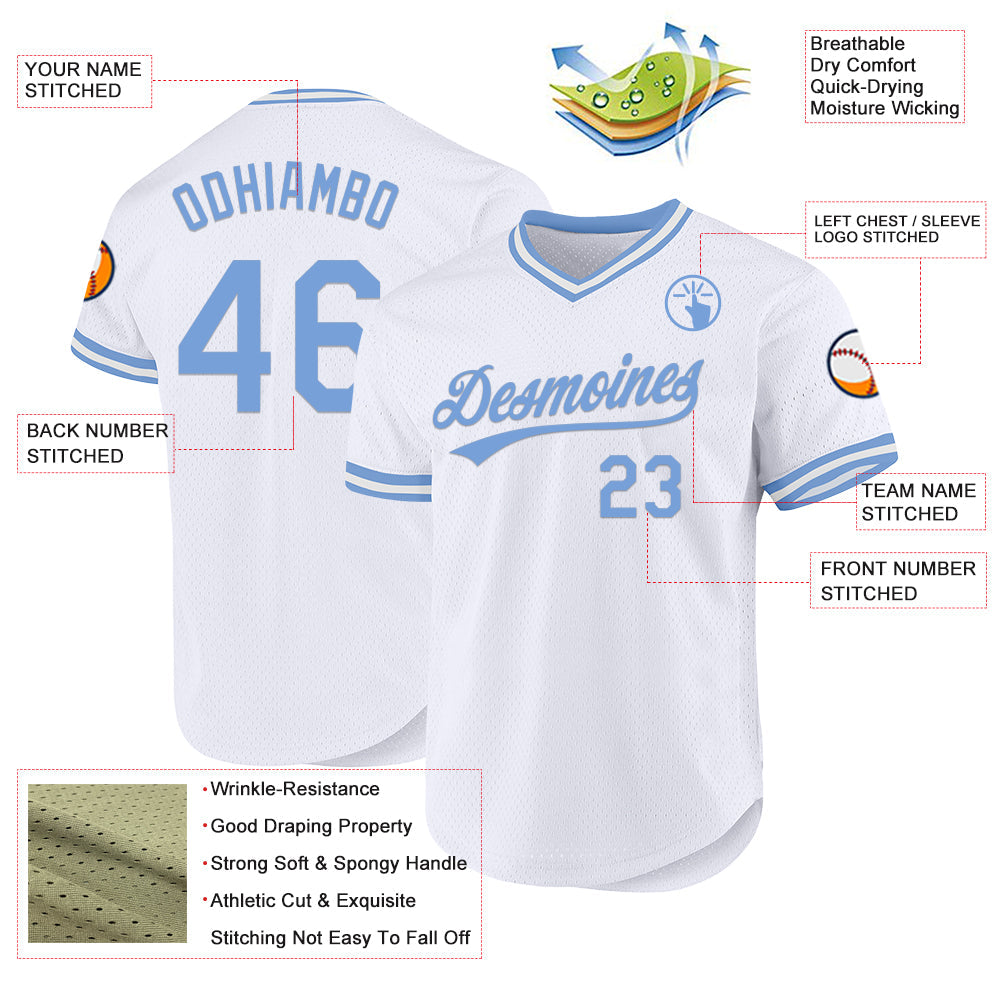 Custom White Light Blue Authentic Throwback Baseball Jersey - Sky-Custom