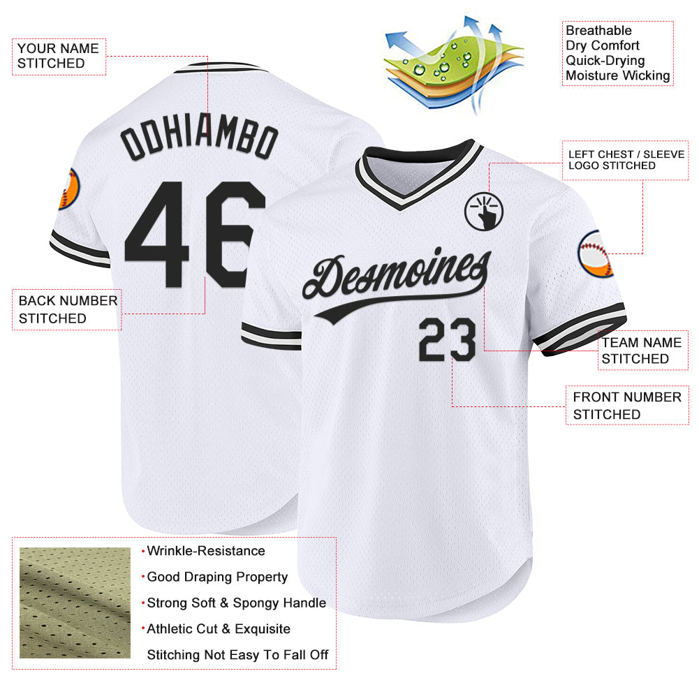 Custom White Black Authentic Throwback Baseball Jersey - Sky-Custom