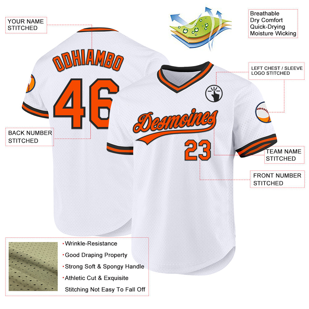 Custom White Orange-Black Authentic Throwback Baseball Jersey - Sky-Custom