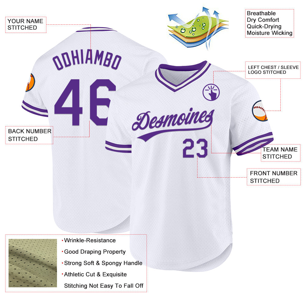 Custom White Purple Authentic Throwback Baseball Jersey - Sky-Custom