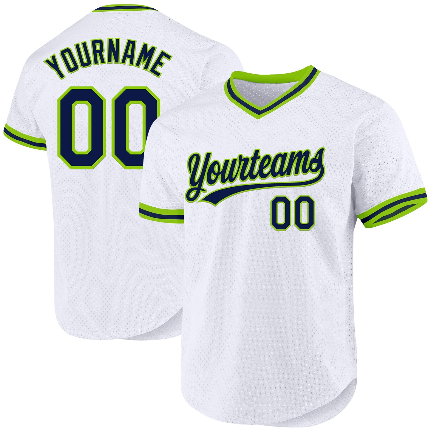 Custom White Navy-Neon Green Authentic Throwback Baseball Jersey - Sky-Custom