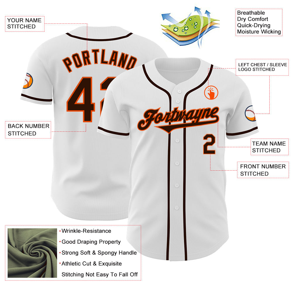 Custom White Brown-Orange Authentic Baseball Jersey - Sky-Custom