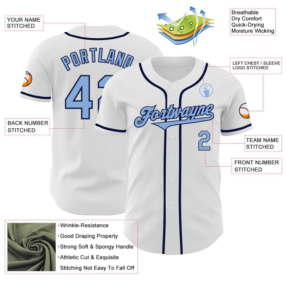 Custom White Light Blue-Navy Authentic Baseball Jersey - Sky-Custom