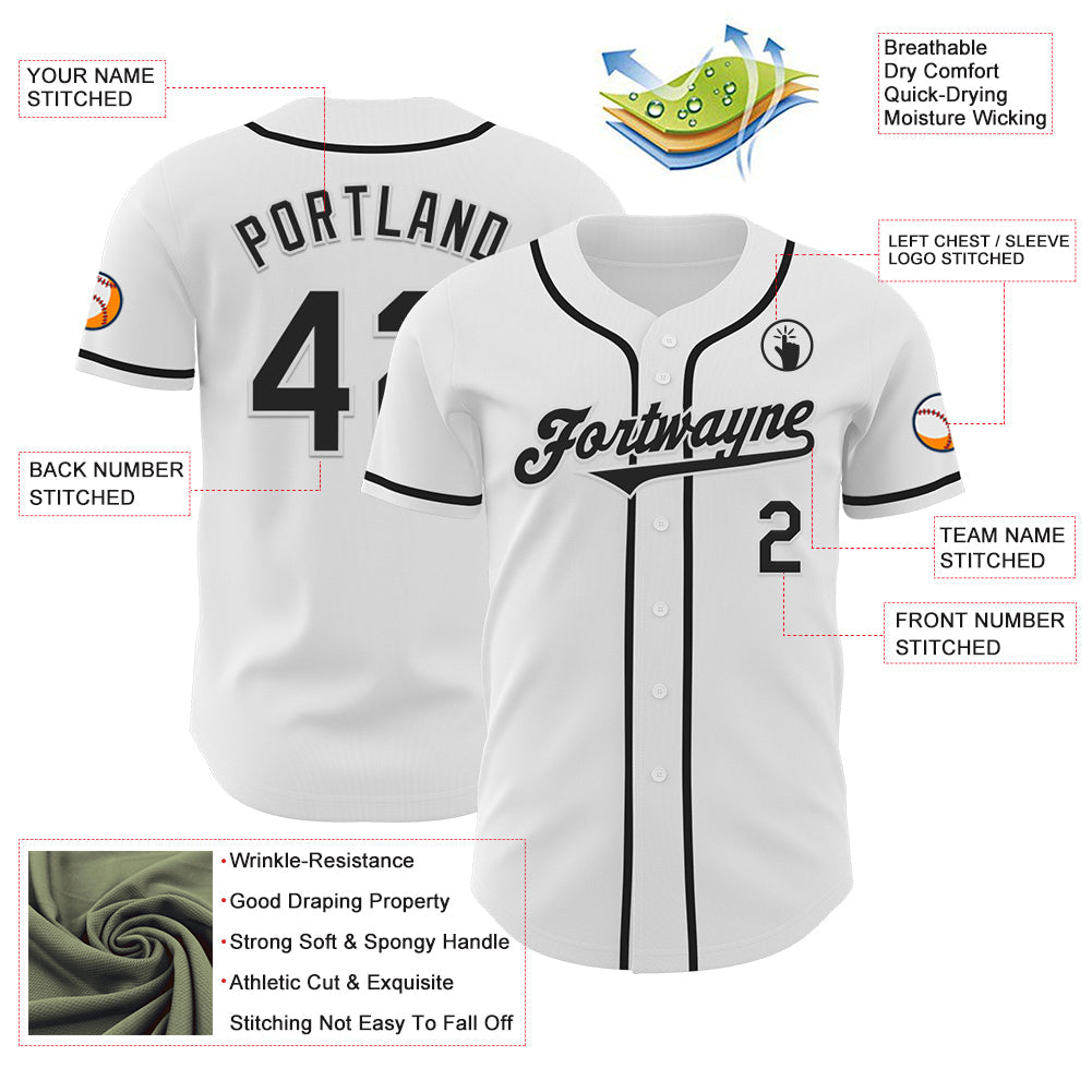Custom White Black Authentic Baseball Jersey - Sky-Custom