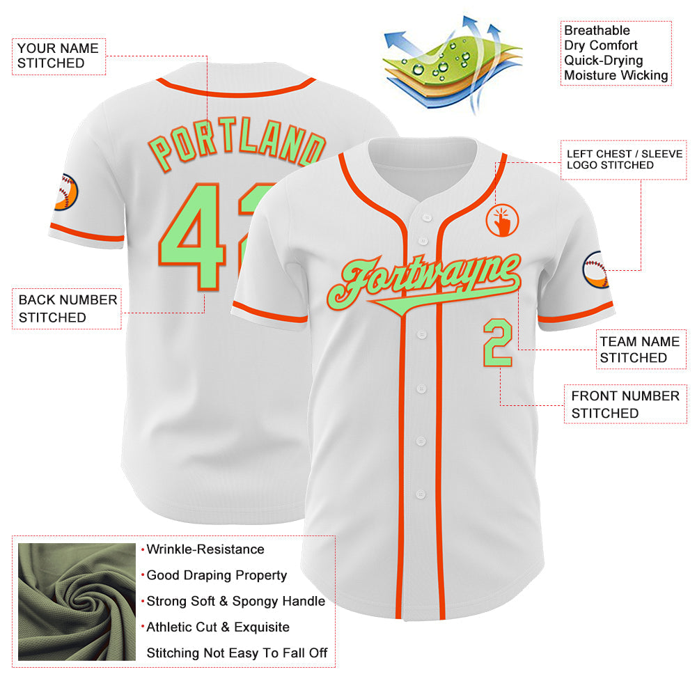 Custom White Pea Green-Orange Authentic Baseball Jersey - Sky-Custom