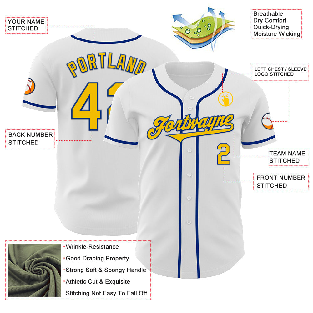 Custom White Yellow-Royal Authentic Baseball Jersey - Sky-Custom