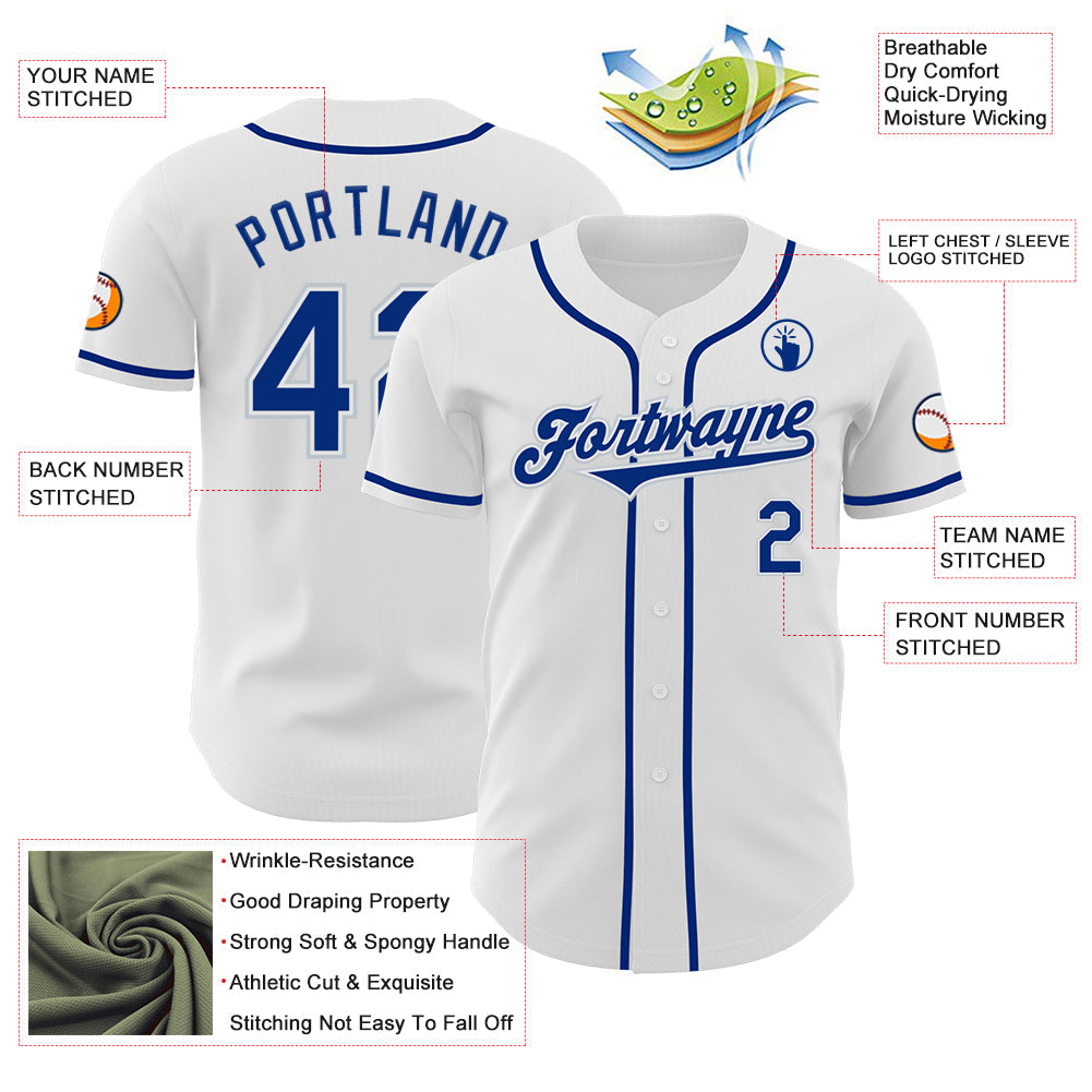 Custom White Royal-Silver Authentic Baseball Jersey - Sky-Custom