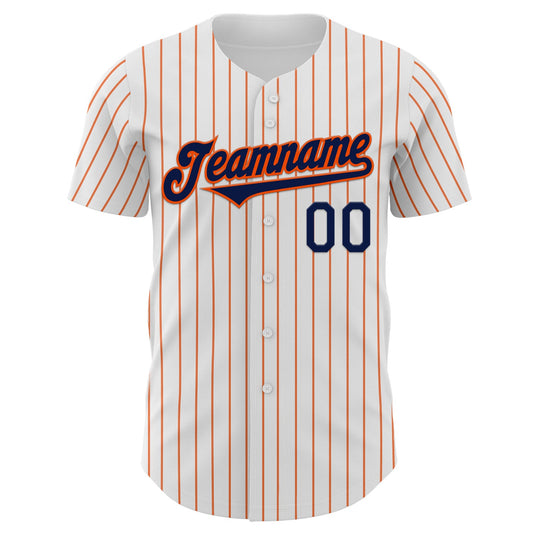 Custom White Orange Pinstripe Navy Authentic Baseball Jersey - Sky-Custom