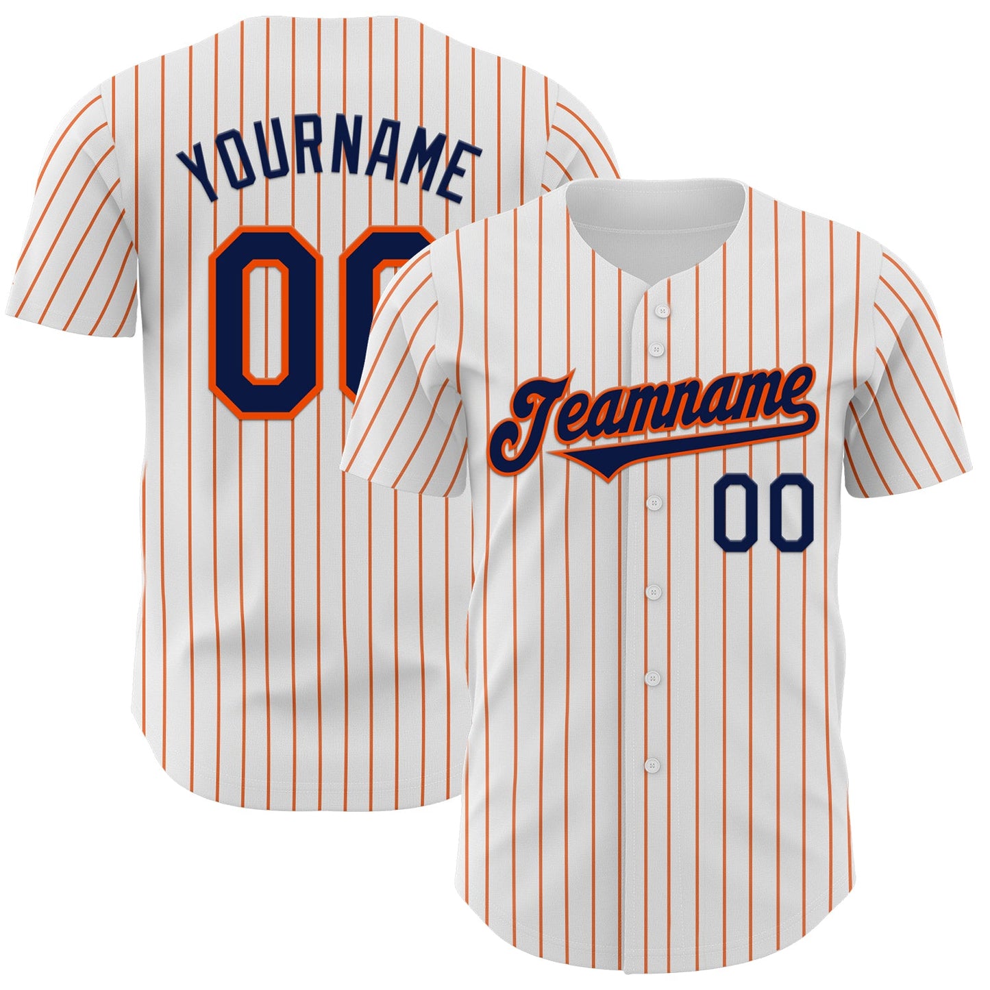 Custom White Orange Pinstripe Navy Authentic Baseball Jersey - Sky-Custom