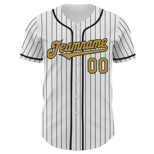 Custom White Black Pinstripe Old Gold Authentic Baseball Jersey - Sky-Custom
