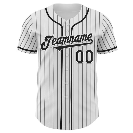 Custom White Black Pinstripe Black Authentic Baseball Jersey - Sky-Custom