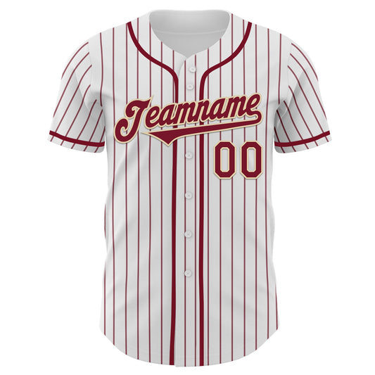 Custom White Crimson Pinstripe Cream Authentic Baseball Jersey - Sky-Custom