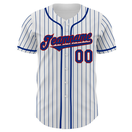Custom White Royal Pinstripe Red Authentic Baseball Jersey - Sky-Custom