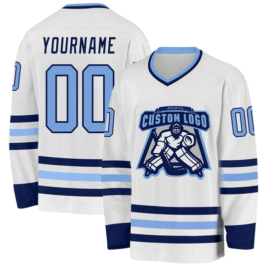 Custom White Light Blue-Navy Hockey Jersey - Sky-Custom