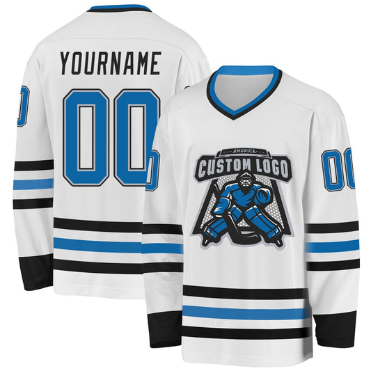 Custom White Blue Gray-Black Hockey Jersey - Sky-Custom