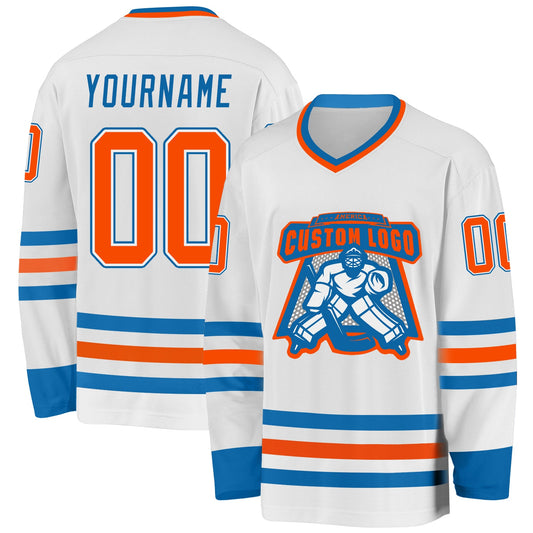 Custom White Orange-Blue Hockey Jersey - Sky-Custom