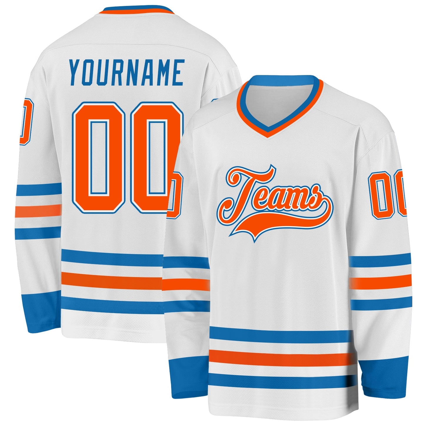 Custom White Orange-Blue Hockey Jersey - Sky-Custom