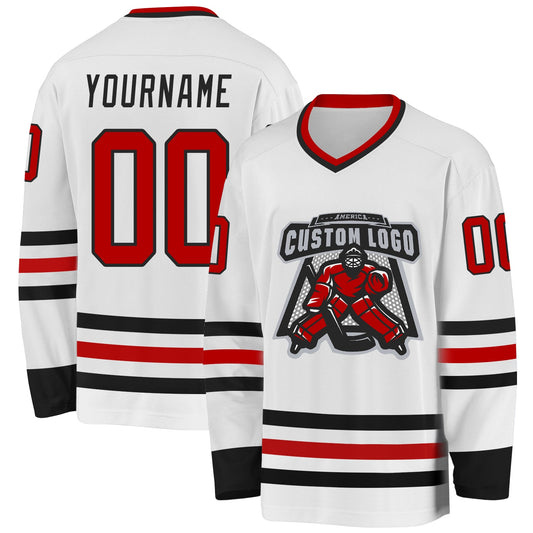 Custom White Red-Black Hockey Jersey - Sky-Custom