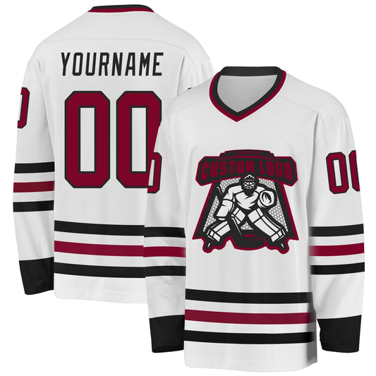 Custom White Maroon-Black Hockey Jersey - Sky-Custom