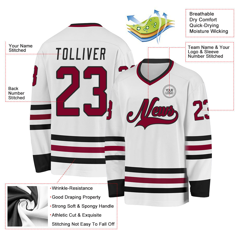 Custom White Maroon-Black Hockey Jersey - Sky-Custom