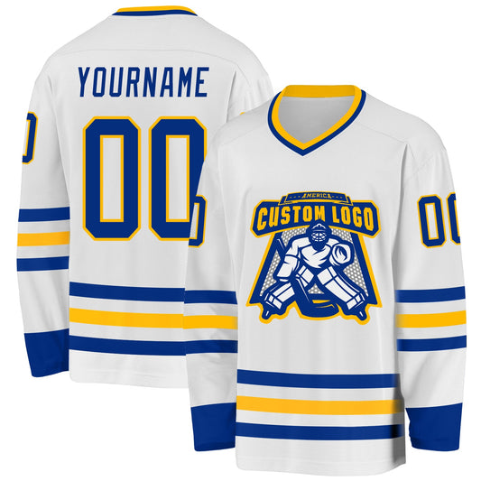 Custom White Royal-Gold Hockey Jersey - Sky-Custom