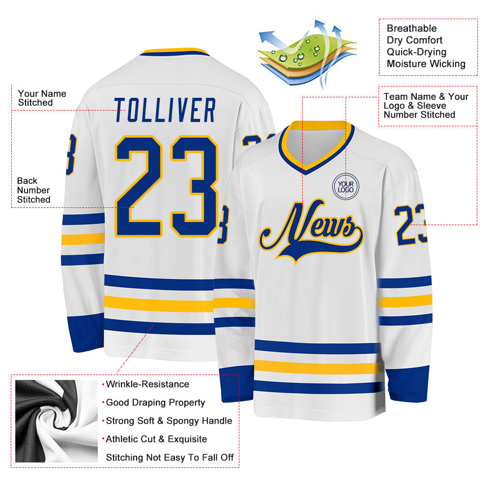 Custom White Royal-Gold Hockey Jersey - Sky-Custom