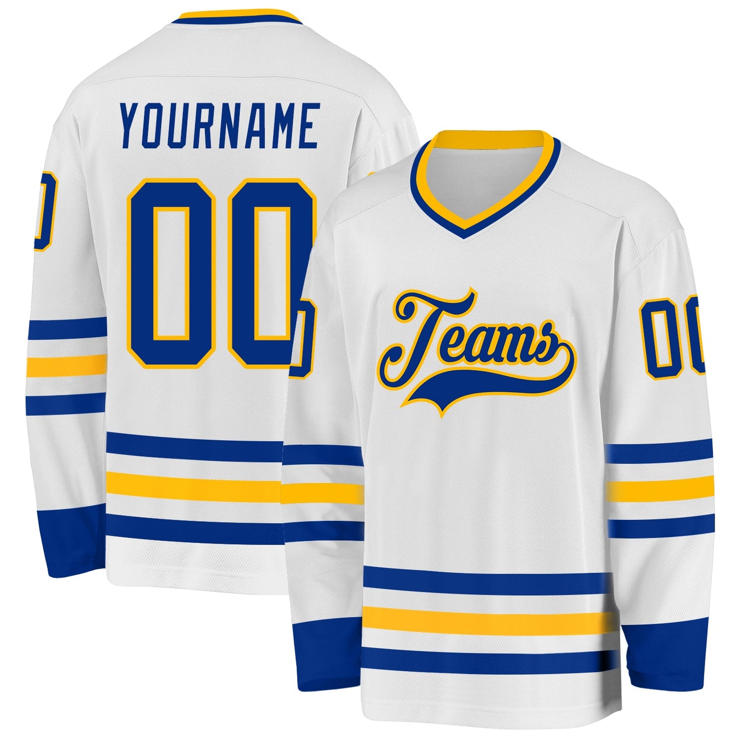Custom White Royal-Gold Hockey Jersey - Sky-Custom