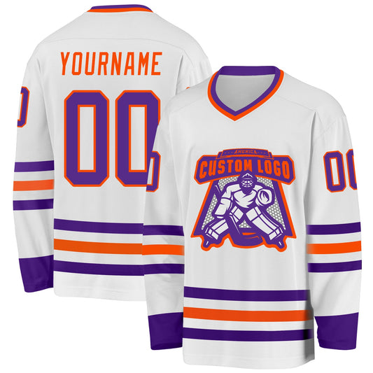 Custom White Purple-Orange Hockey Jersey - Sky-Custom