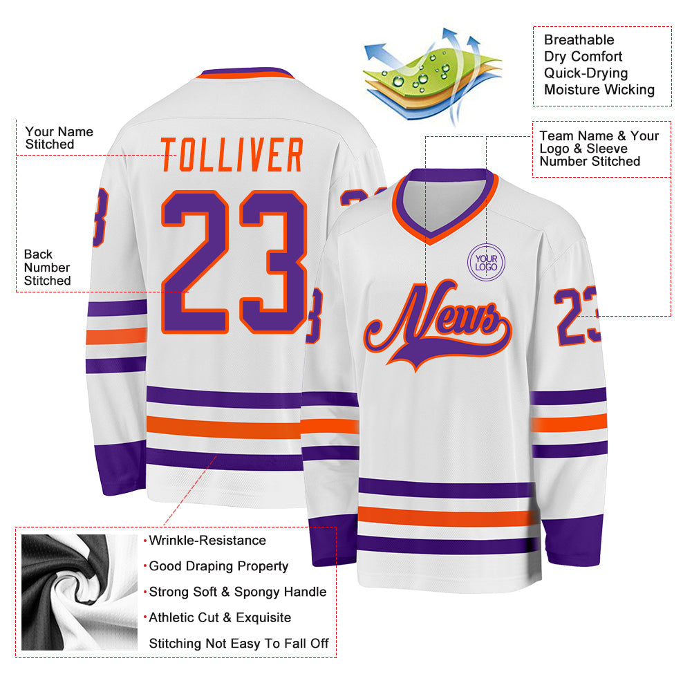 Custom White Purple-Orange Hockey Jersey - Sky-Custom
