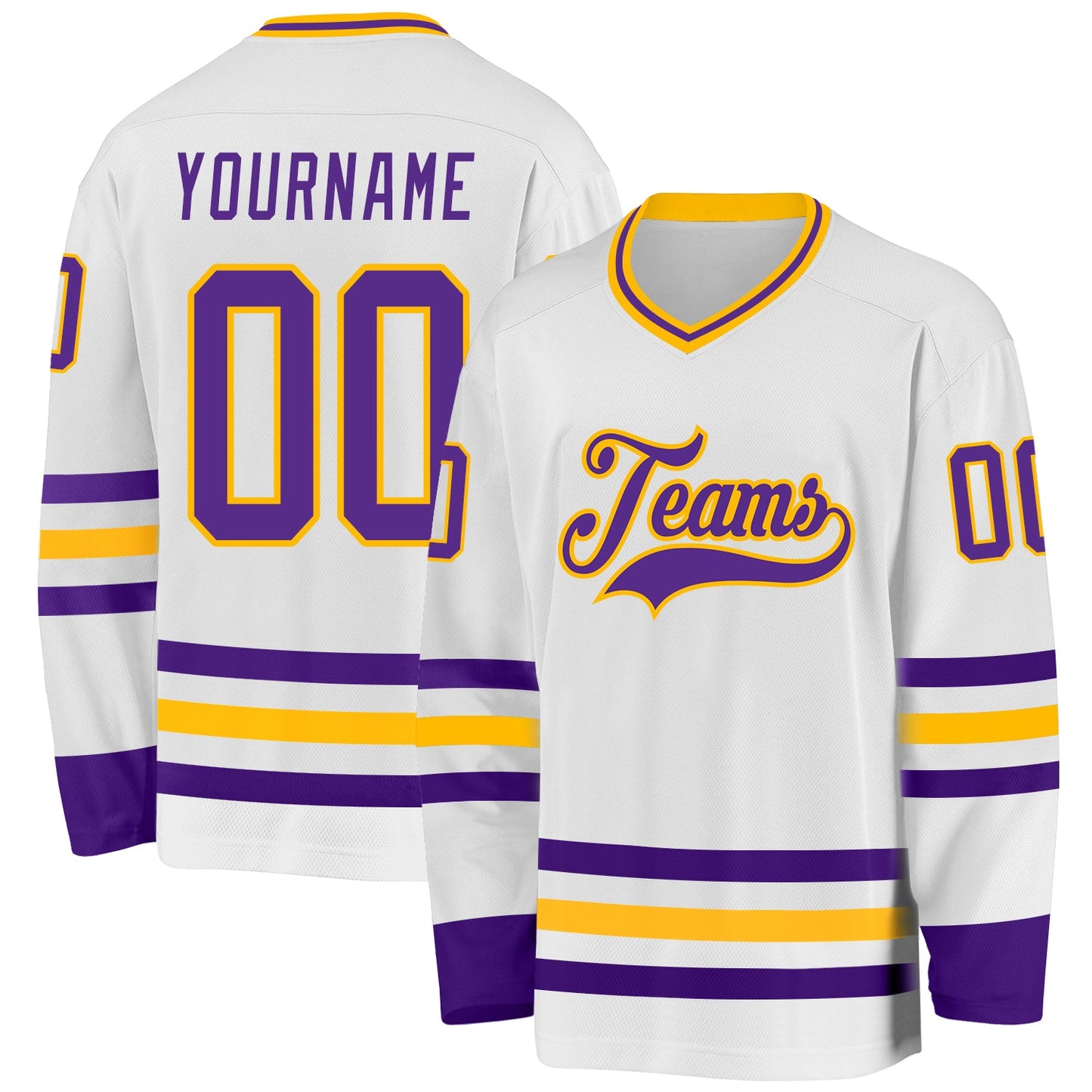 Custom White Purple-Gold Hockey Jersey - Sky-Custom