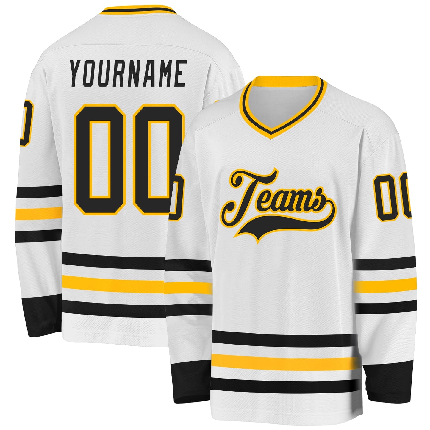 Custom White Black-Gold Hockey Jersey - Sky-Custom