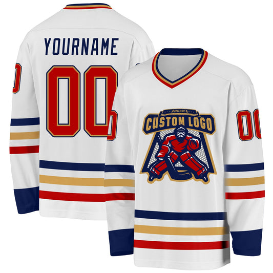 Custom White Red Old Gold-Navy Hockey Jersey - Sky-Custom