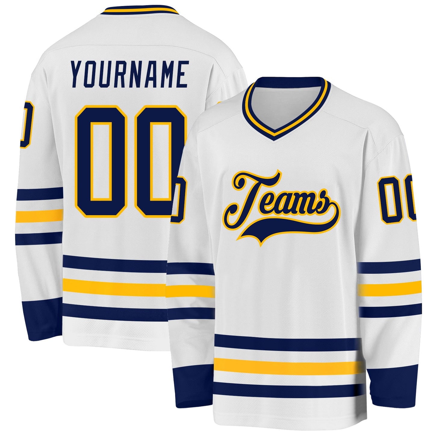 Custom White Navy-Gold Hockey Jersey - Sky-Custom