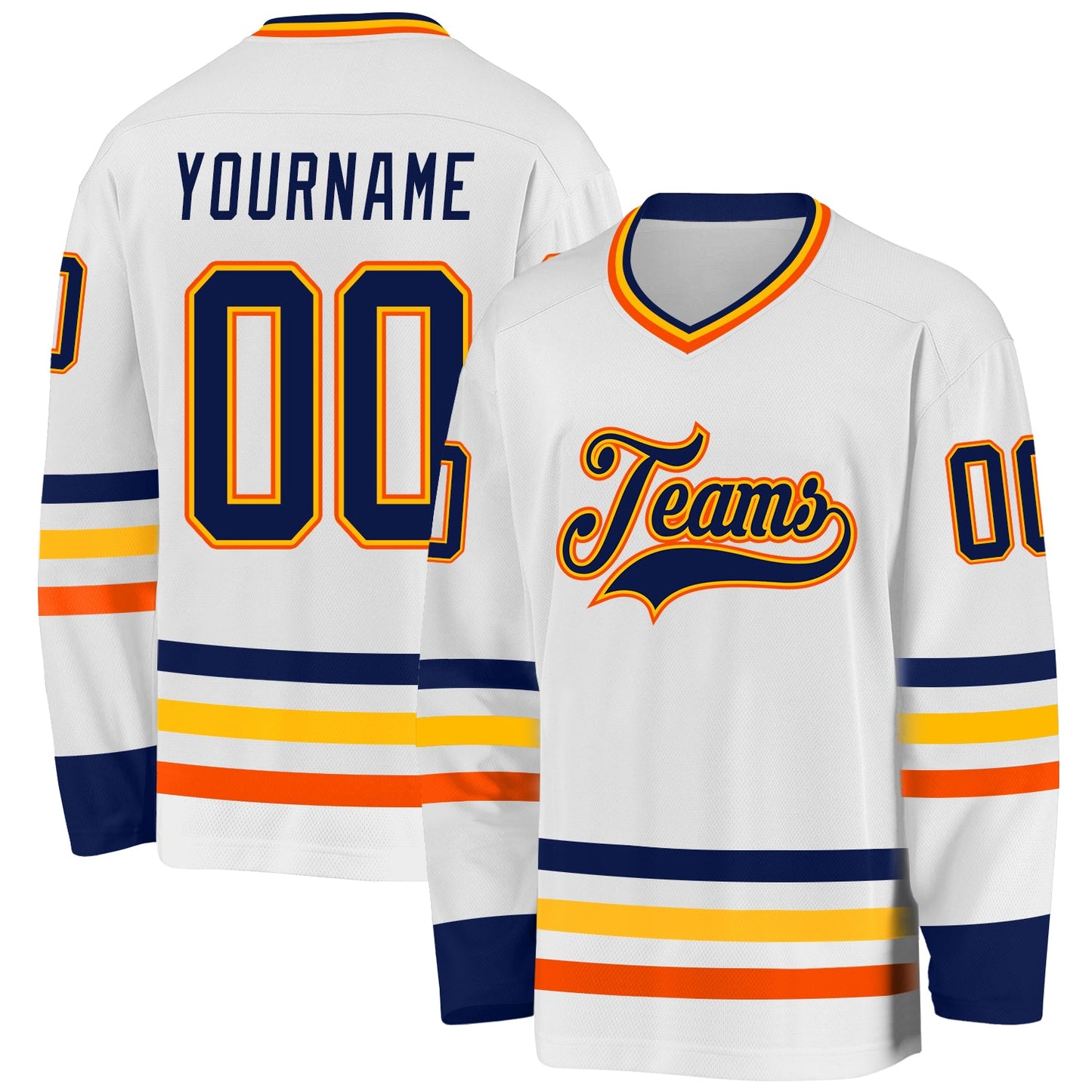Custom White Navy Gold-Orange Hockey Jersey - Sky-Custom